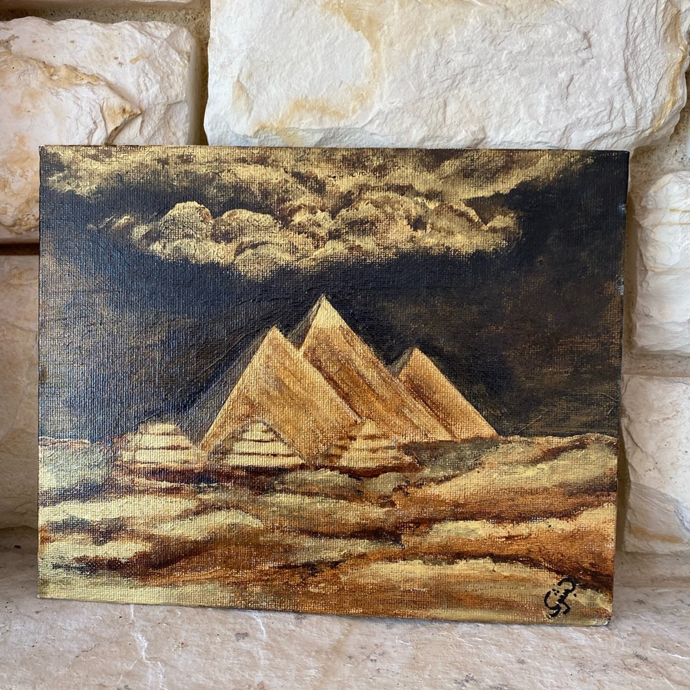 Painting Pyramids of Giza wood